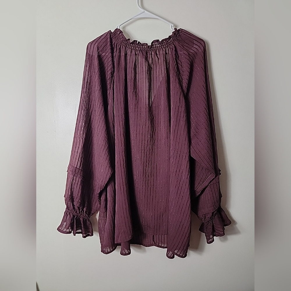Torrid Women's Purple V-Neck W/ Tie Accent Long Sleeve Top, 3 - Picture 2 of 9